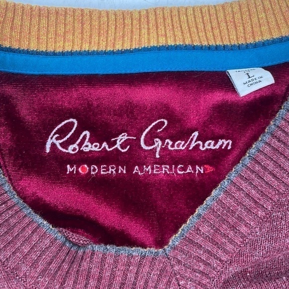 Robert Graham v neck sweater burgandy 100% cotton business casual career event - Picture 3 of 13
